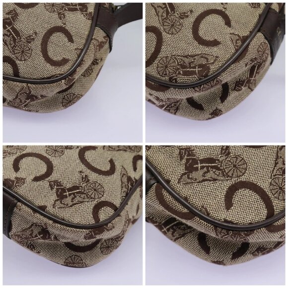 CELINE C Sulky Shoulder Bag Canvas Leather Beige Brown Auth EC715 - Picture 15 of 16